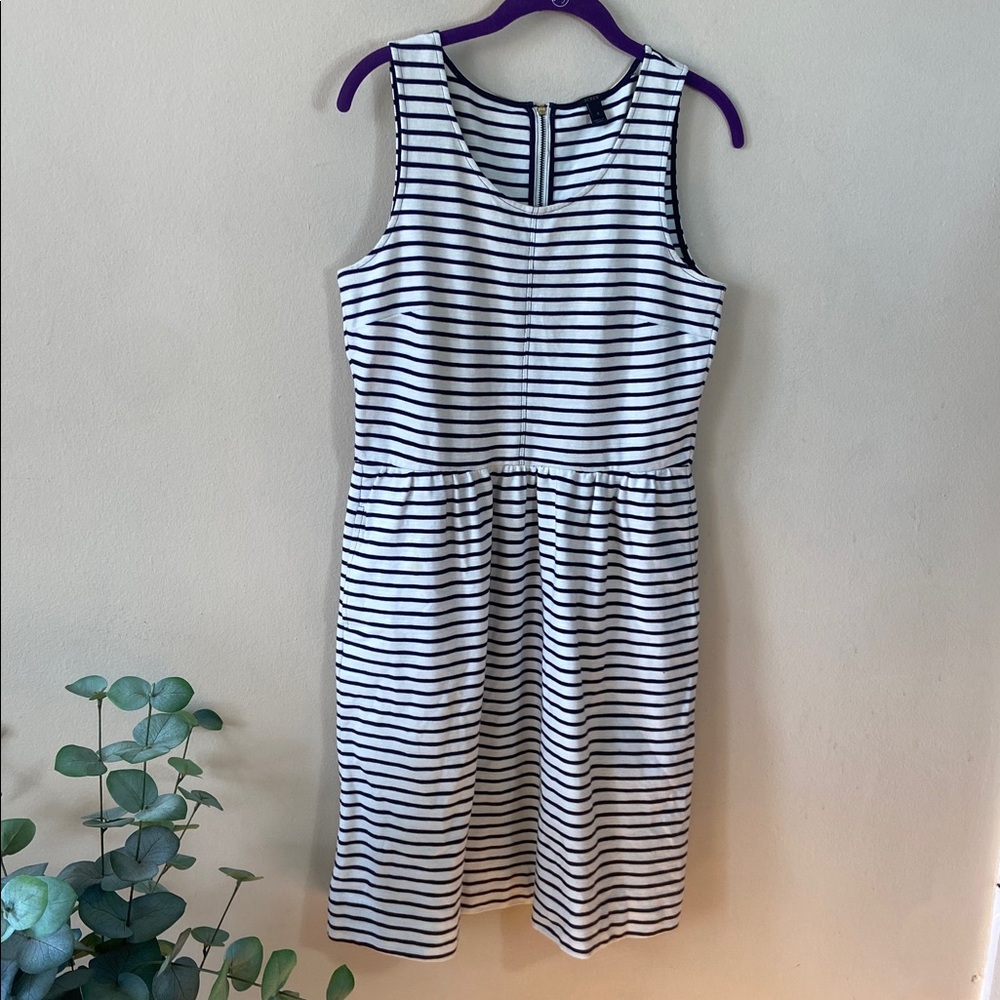 J.Crew Navy White Striped Sleeveless Fit & Flare Knit Dress Size 6 Cotton Casual